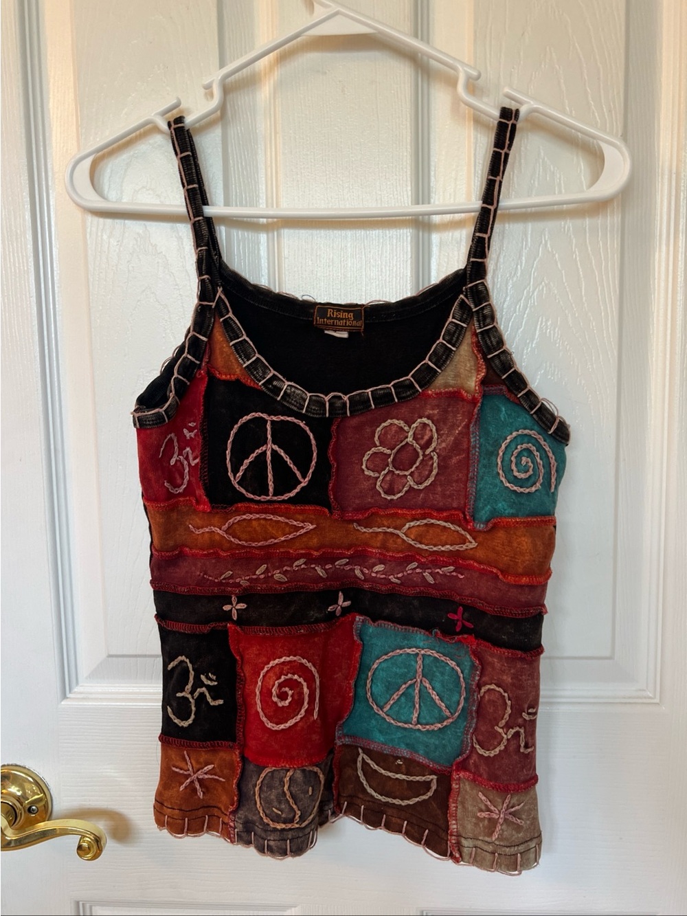 Rising International Patchwork Boho Festival Embroidered Cami Tank Top Sz S